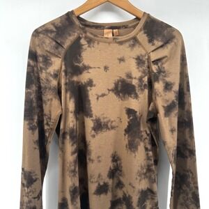 Indyeva Womens Brown Black Tie Dye Pleated Shoulder‎ Long Sleeve Top Size M